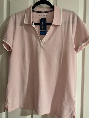 Nautica Light Pink Short Sleeve Polo with White Trim